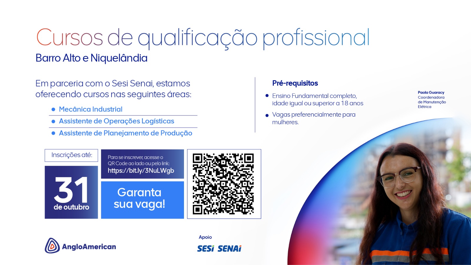 Anglo American e Sesi Senai oferecem mais de 100 vagas para cursos profissionalizantes
