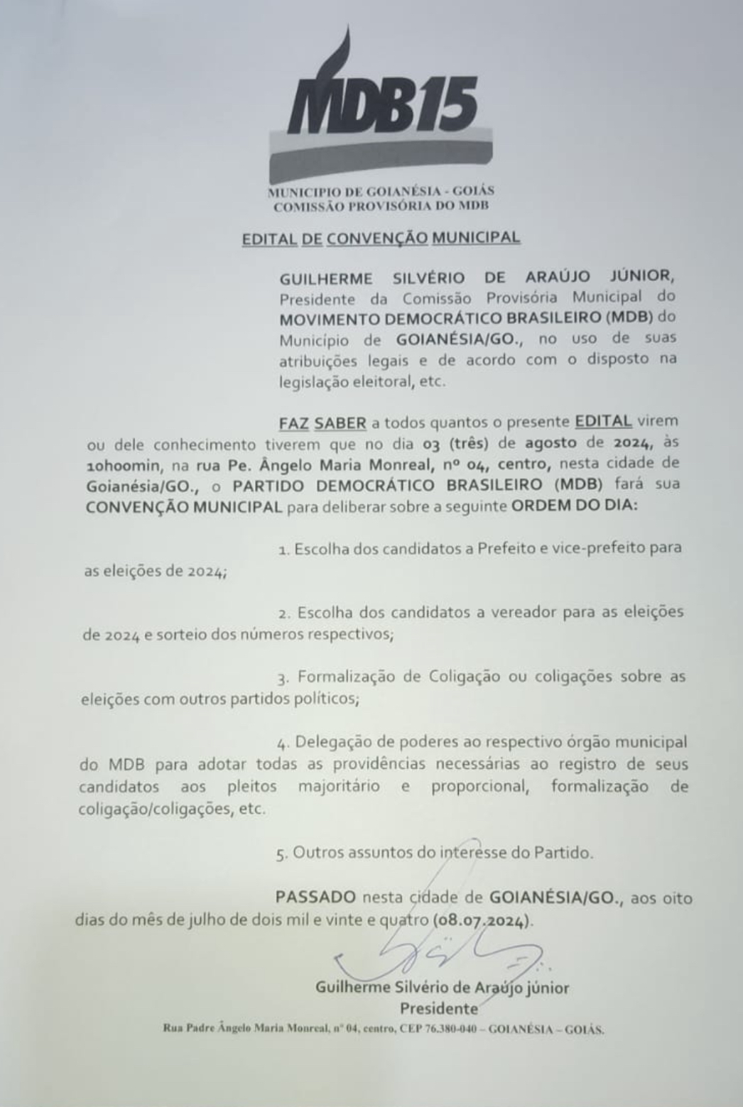 Edital de Convenção Municipal 