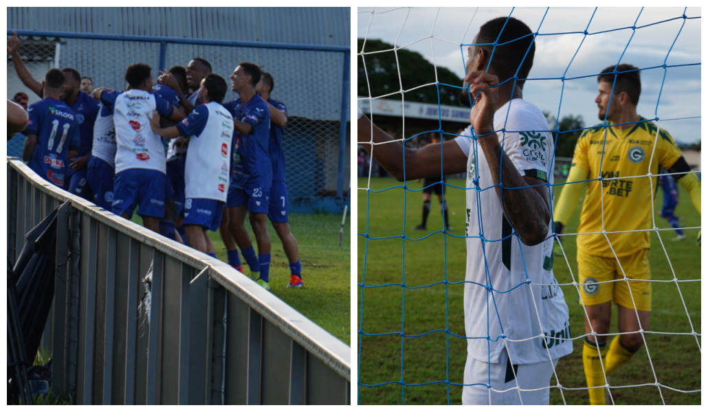Comemoração dos jogadores do Azução e a desolação do Goiás com o empate nos acréscimos. (Fotos: Orcedino Júnior)