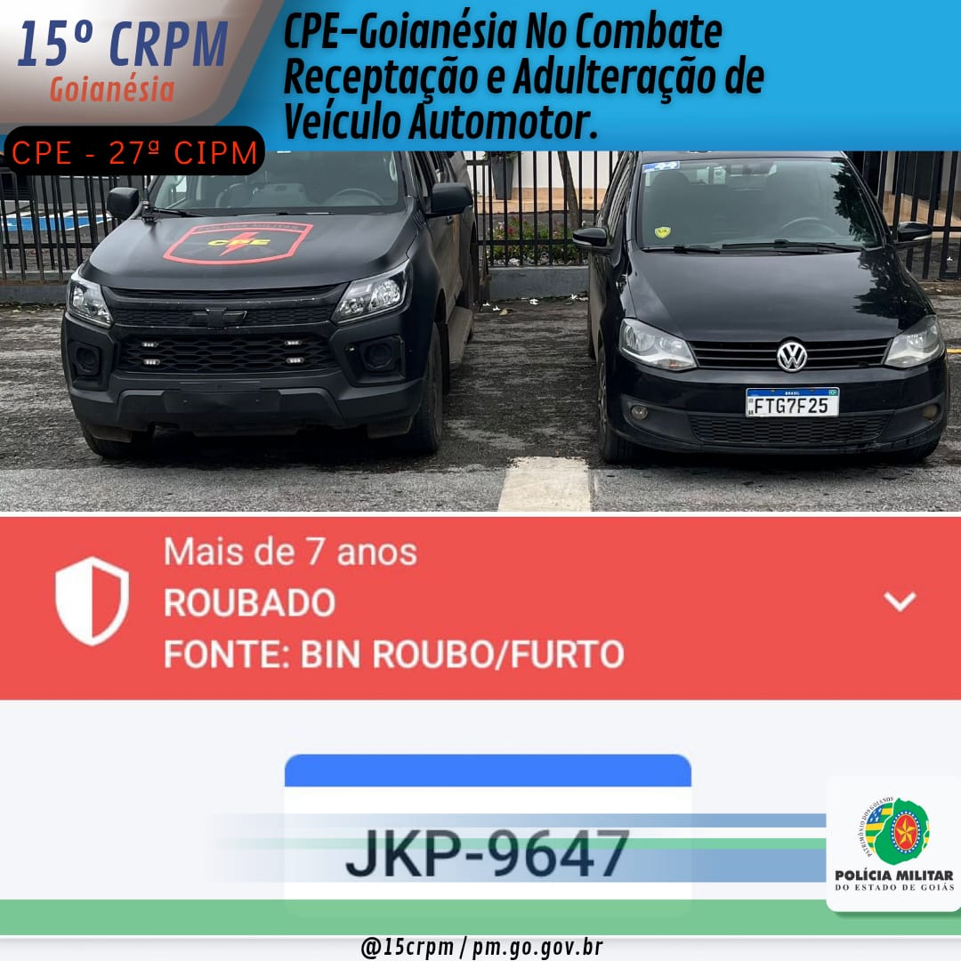 CPE Goianésia recupera veículo roubado há mais de 7 anos no DF